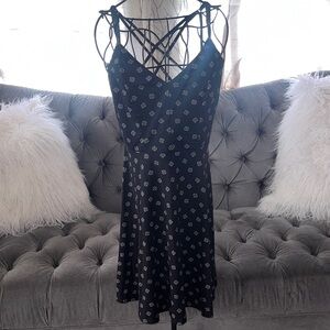 Nine Britton Black Backless Dress with White Pattern